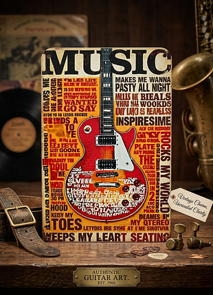 Металлическая винтажная табличка music & guitar - 14х20 см