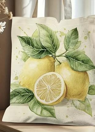 Лимонная сумка-сумочка шоппер с двусторонним рисунком. полиэстер.