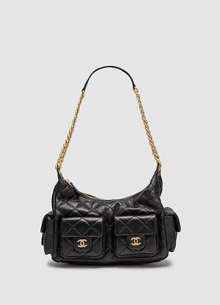 💎 chanel 25c lambskin shoulder bag black/gold 32 х 17 х 11 см