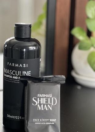 Чоловічий набір farmasi shield man + masculine | шампунь-гель, мило