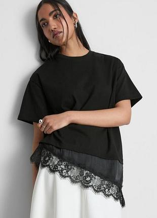 Футболка черная с кружевом, хлопок.primark, s/m