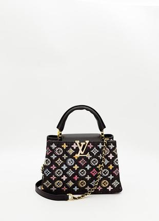 Louis vuitton capucines mm black multicolor embroidered monogram