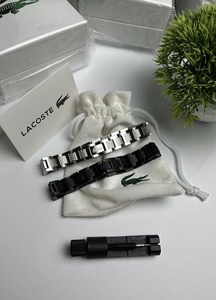 Браслет оригінальний lacoste срібний-чорний
