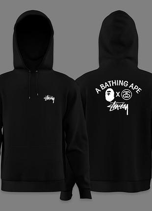 Мужской худи на флисе стусси и бейп / stussy and bape