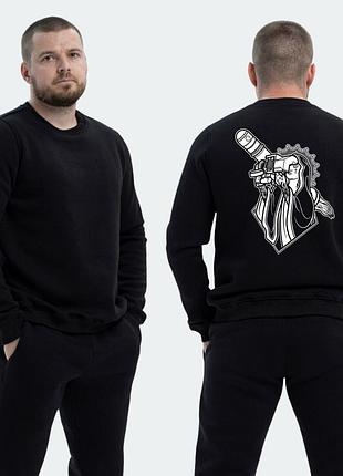 Чоловічий світшот на флісі з принтом монашка з джавеліном, чорний xxl