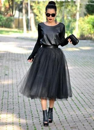 Фатиновая юбка пачка, женская, многослойная, 5 слоев фатина,🔝 пышная, нарядная, черный1 фото