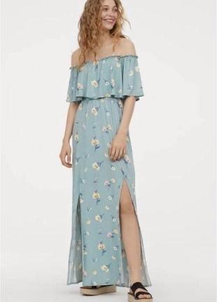 Довга віскозна сукня з відкритими плечами від h&m s/m