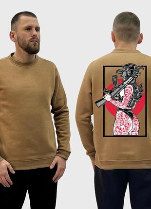 Мужской свитшот на флисе с принтом sunset goons девушка красные тату, койот xxl