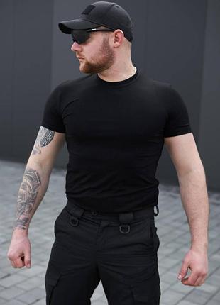 Летняя футболка стрейч коттон military черный 48