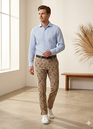 🧊 чоловічі штани we fashion slim fit з квітковим принтом, розмір 48