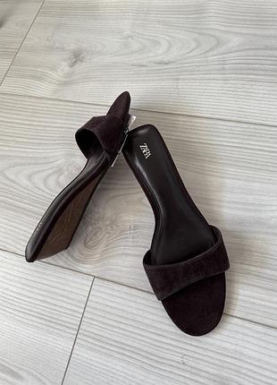 Мюлі замшеві zara, шльопанці шкіряні зара