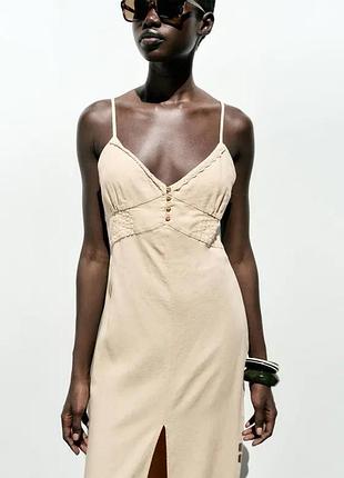 Бежева льняна сукня zara