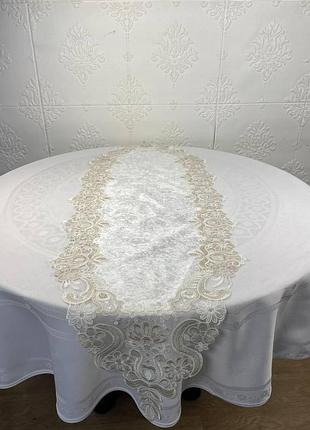 Доріжка велюрова acme з мереживом 45*140 marguerite krem