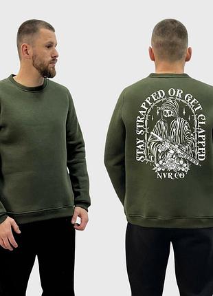 Мужской свитшот на флисе с принтом sunset goons stay strapped or get clapped скелет стрелок, хаки m