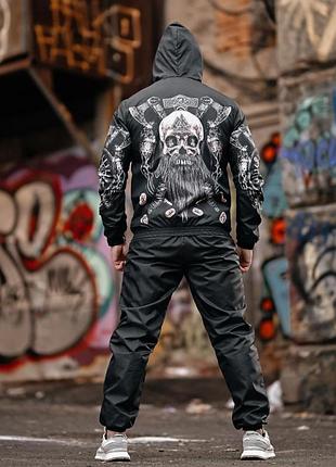 Мужской тактический спортивный костюм с принтом "viking" чёрный