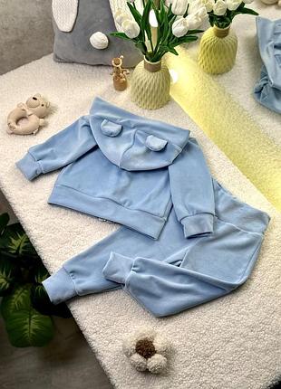 Дитячий велюровий костюмчик із вушками 🧸 блакитний 110