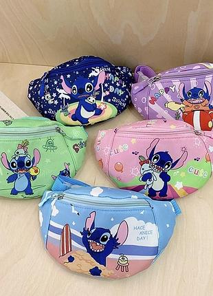 Детская поясная сумка, сумка-бананка стич stitch голубая (758146622266)