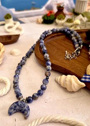 🔺🌙💙 колье ожерелье с подвеской лунница натуральный камень содалит