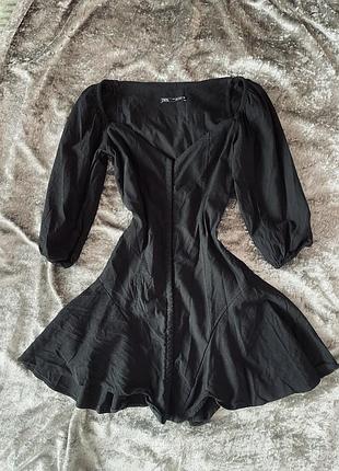 Черное мини платье zara рукавами фонариками, черное мини платье zara с открытыми плечами, размер xs-s