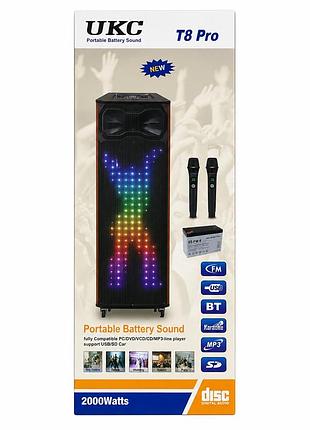 Портативна колонка t8 pro, bluetooth, usb, fm, караоке, до 2000 w