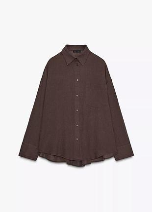 Бавовняна сорочка zara в шоколадному кольорі рубашка zara оверсайз коричнева сорочка оверсайз з бавовняної пряжі;