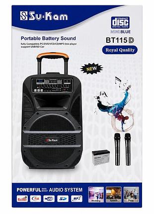 Портативна колонка su-kam bt115d, bluetooth, usb, fm, караоке