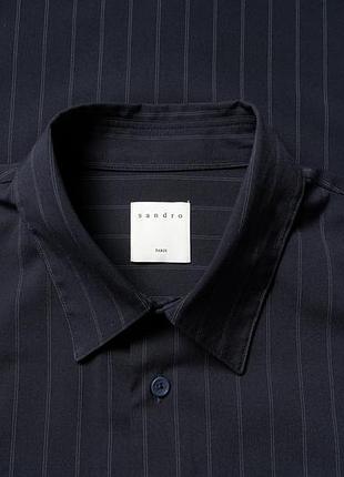 Sandro paris navy blue viscose blend striped button up shirt [smh017209]