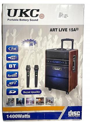 Портативна колонка live 15a, bluetooth, usb, fm, караоке, 1400w
