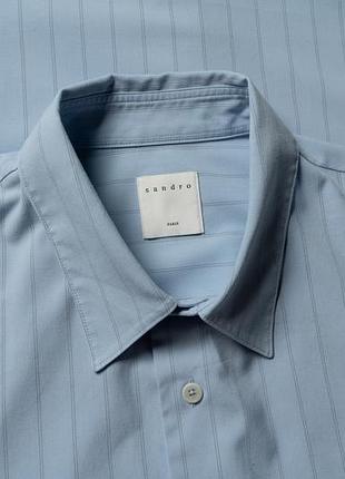 Sandro paris sky blue viscose blend striped button up shirt [smh017210]