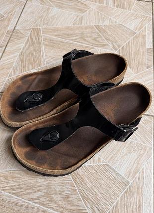 Сандали birkenstock gizeh birko-flor patent black sandals womens eu 38 us 7 narrow