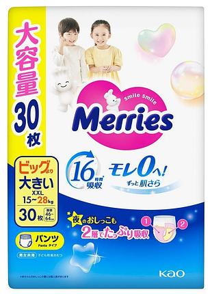 Трусики-підгузки merries для дітей розмір xxl 15-28 кг / 30 шт (ultra jumbo)