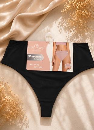 Корректирующие бесшовные трусики-стринги blue rose shapewear t-back с высокой посадкой чорний