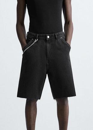 Широкі чоловічі джинсові шорти zara baggy fit carpenter shorts