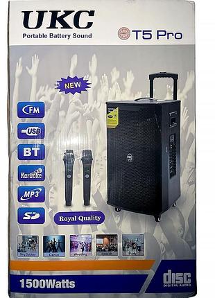 Портативна колонка t5 pro, bluetooth, usb, fm, караоке, 1500w
