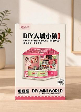 Diy конструктор мініатюра, румбокс “магазин чаю з бульбашками” з підсвіткою