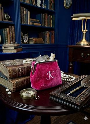 К 👑 монетниця 👛 гаманець з металевим фермуаром застібка поцілуйчик текстильний оксамитовий  маленький кошелек
