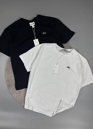 Чоловіча футболка lacoste чорна біла / стильна літня футболка лакост брендова