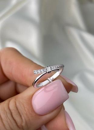 Серебряное тонкое кольцо бант, бантик