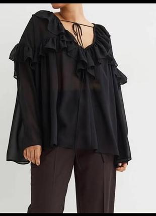 Блуза черная с воланами h&amp;m