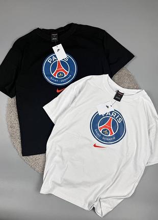 Чоловіча футболка jordan psg чорна біла / стильна літня футболка джордан псж