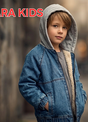 Утепленная детская джинсовая куртка от бренда zara kids.