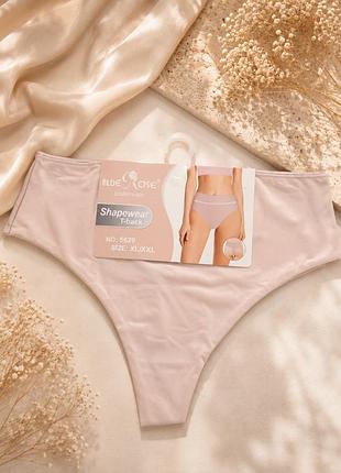 Корректирующие бесшовные трусики-стринги blue rose shapewear t-back с высокой посадкой пудро-рожевий