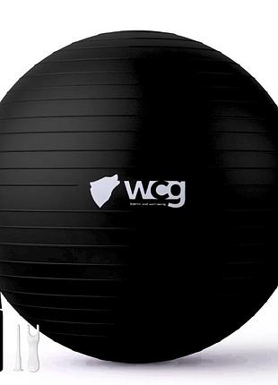 М’яч для фітнесу wcg balance pro 85 см anti-burst до 500 кг з насосом, фітбол для йоги, пілатесу та вагітних, чорний