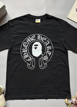 Футболка bape x chrome hearts чоловіча чорна футболка бейп х хром хартс чоловіча літня повсякденна s