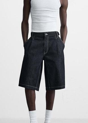 Широкі чоловічі джинсові шорти zara baggy fit shorts