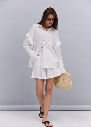 Акція молочний літній костюм з шортами та блузою oversize