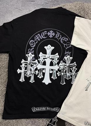 Футболка chrome hearts triple cross logo мужская черная футболка хром хартс triple cross logo мужская летняя повседневная (s-xl)