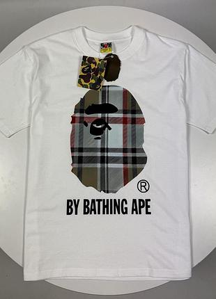 Футболка bape x burberry мужская белая футболка бейп х берберри мужская летняя повседневная (s-xl)