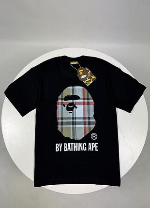 Футболка bape x burberry мужская черная футболка бейп х берберри мужская летняя повседневная (s-xl)
