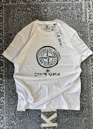 Чоловіча футболка stone island біла брендова літня / футболка стон айленд бавовна